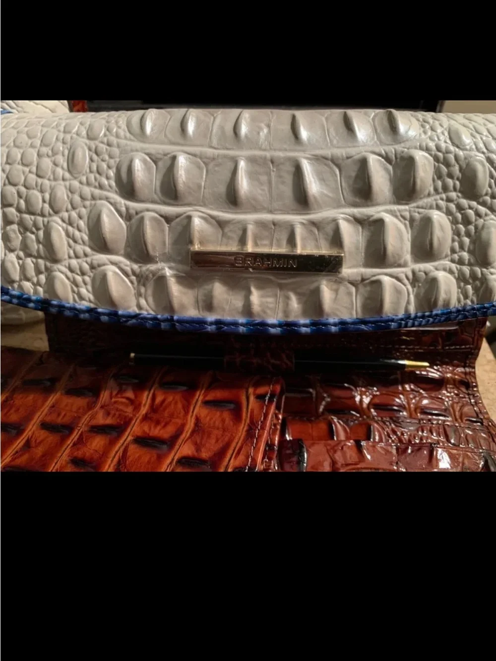 NWT Brahmin Asher Handbag in White, Brown & Blue and Brahmin Checkbook Wallet